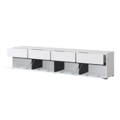 Mobile porta TV 225x48h cm 4 ante a ribalta 4 cassetti moderno bianco opaco nero Lolla