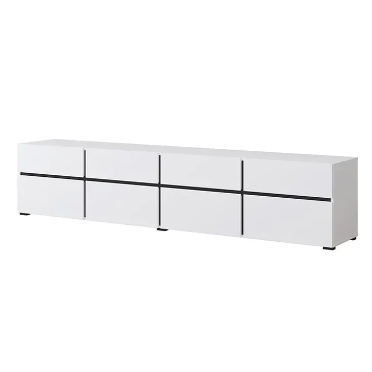 Mobile porta TV 225x48h cm 4 ante a ribalta 4 cassetti moderno bianco opaco nero Lolla