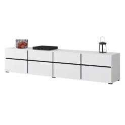Mobile porta TV 225x48h cm 4 ante a ribalta 4 cassetti moderno bianco opaco nero Lolla