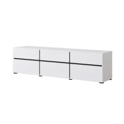 Mobile porta TV 180x48h cm 3 ante a ribalta 3 cassetti bianco opaco nero Lolla