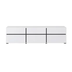 Mobile porta TV 180x48h cm 3 ante a ribalta 3 cassetti bianco opaco nero Lolla