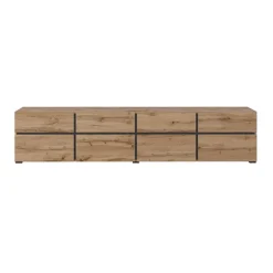 Mobile porta TV 225x48h cm 4 ante a ribalta 4 cassetti moderno rovere nero Lolla