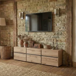 Mobile porta TV 180x48h cm 3 ante a ribalta 3 cassetti rovere nero Lolla