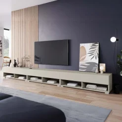 Mobile porta TV 300x30h cm 3 ante a ribalta e vani a vista beige cashmere Elisea