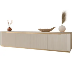 Mobile porta TV 219x50h cm 4 ante a ribalta cannettato beige cashmere oro Gatsby