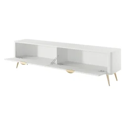 Mobile porta TV 200x51h cm 2 ante a ribalta bianco opaco cannettato Ramis