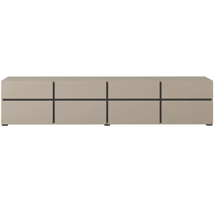 Mobile porta TV 225x48h cm 4 ante a ribalta 4 cassetti moderno tortora nero Lolla