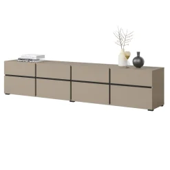 Mobile porta TV 225x48h cm 4 ante a ribalta 4 cassetti moderno tortora nero Lolla