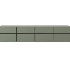 Mobile porta TV 225x48h cm 4 ante a ribalta 4 cassetti moderno verde nero Lolla