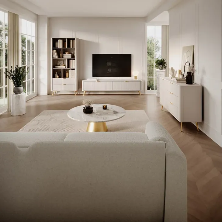 Mobile porta TV 200x51h cm 2 ante beige cannettato Ramis