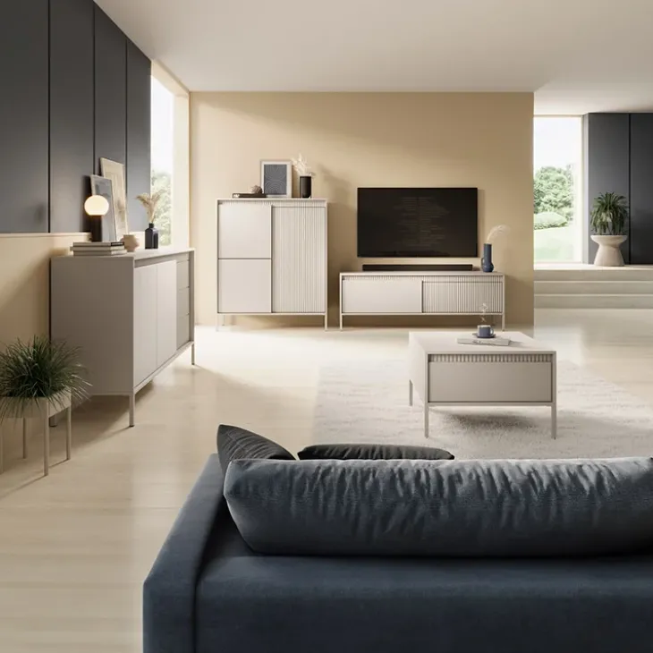 Mobile porta TV 154x54h cm 2 ante beige cannettato Ciar