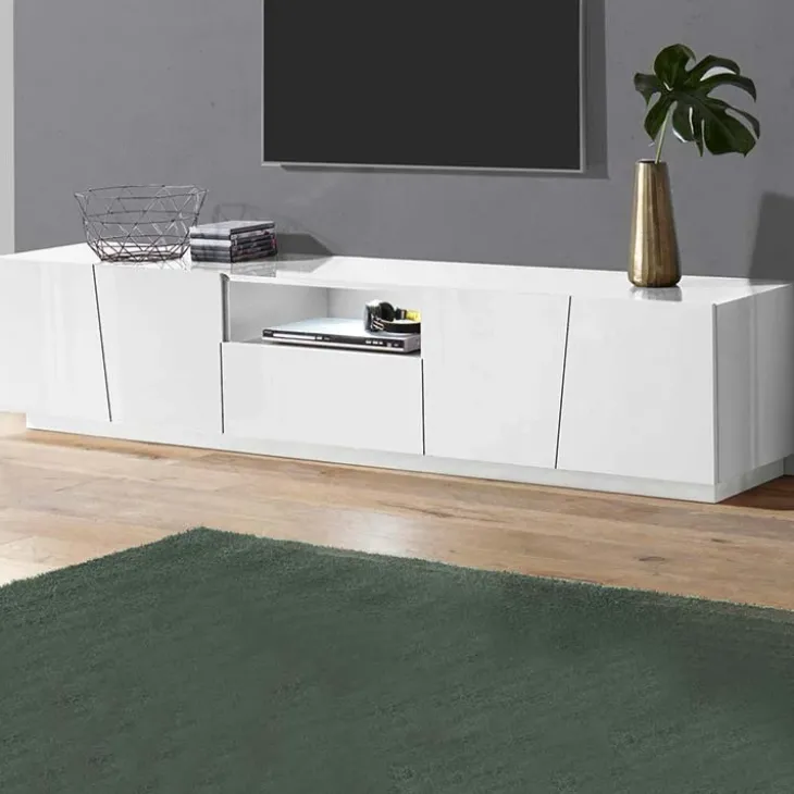 Mobile porta TV 220x46h cm 4 ante bianco lucido Candia Gihome®