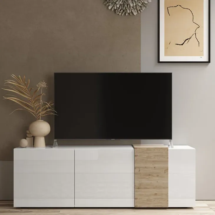 Mobile porta TV 181x59h cm 3 ante bianco lucido rovere Universal