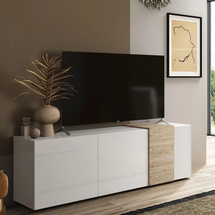 Mobile porta TV 181x59h cm 3 ante bianco lucido rovere Universal