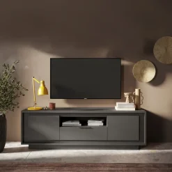 Mobile porta TV 184x58h cm 2 ante 1 cassetto antracite Deluxe