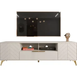 Mobile porta TV 204x60h cm 2 ante 2 cassetti 2 vani a giorno beige con frontali serigrafati Miriam