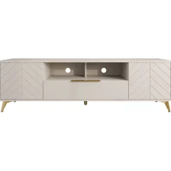 Mobile porta TV 204x60h cm 2 ante 2 cassetti 2 vani a giorno beige con frontali serigrafati Miriam