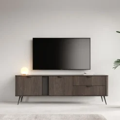 Mobile porta TV 195x61h cm 2 ante 2 cassetti soggiorno wengè nero Vesper