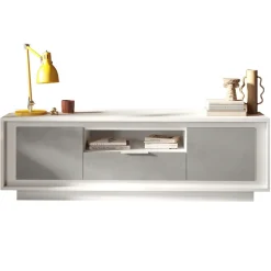 Mobile porta TV 184x58h cm 2 ante 1 cassetto bianco opaco grigio cemento Deluxe