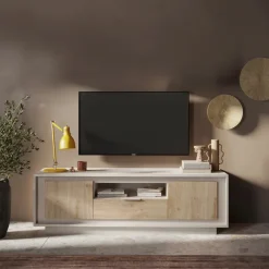 Mobile porta TV 184x58h cm 2 ante 1 cassetto beige rovere chiaro Deluxe