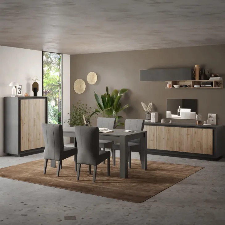 Mobile porta TV 184x58h cm 2 ante 1 cassetto antracite rovere chiaro Deluxe