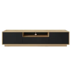 Mobile porta TV 200x45h cm 2 ante 1 cassetto nero opaco rovere Esmond