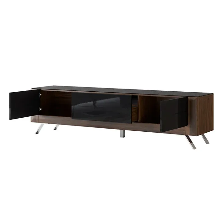 Mobile porta TV 200x52h cm 2 ante 1 cassetto noce nero lucido Jumbo