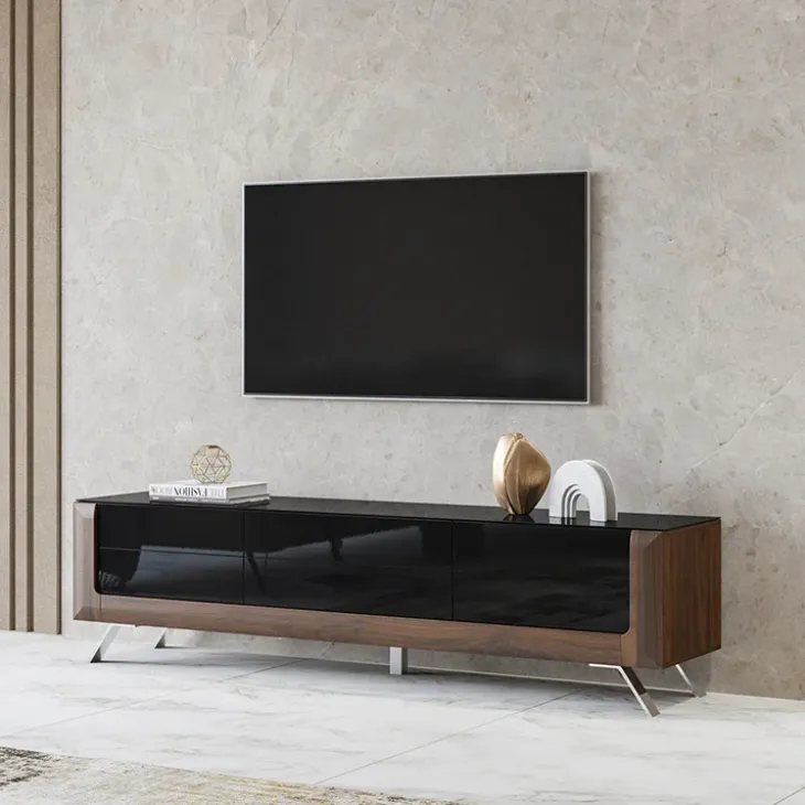 Mobile porta TV 200x52h cm 2 ante 1 cassetto noce nero lucido Jumbo