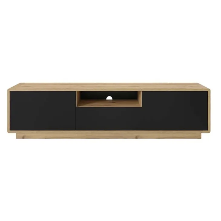 Mobile porta tv 180x45h cm 2 ante 1 cassetto nero opaco rovere Esmond