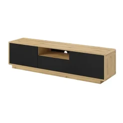 Mobile porta tv 180x45h cm 2 ante 1 cassetto nero opaco rovere Esmond