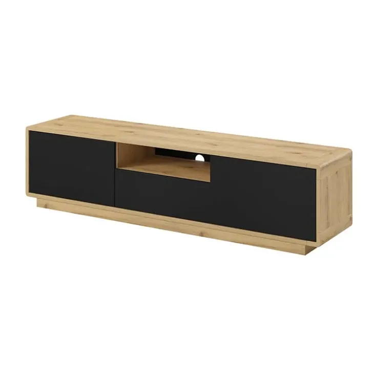 Mobile porta tv 180x45h cm 2 ante 1 cassetto nero opaco rovere Esmond