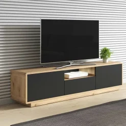 Mobile porta tv 180x45h cm 2 ante 1 cassetto nero opaco rovere Esmond