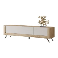 Mobile porta TV 200x52h cm 2 ante 1 cassetto rovere tortora lucido Jumbo