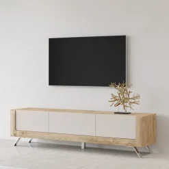 Mobile porta TV 200x52h cm 2 ante 1 cassetto rovere tortora lucido Jumbo