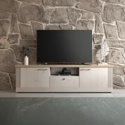 Mobile porta TV 211x58h cm 2 ante 1 cassetto rovere bianco frassinato Armonia