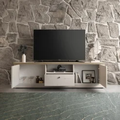 Mobile porta TV 211x58h cm 2 ante 1 cassetto rovere bianco frassinato Armonia