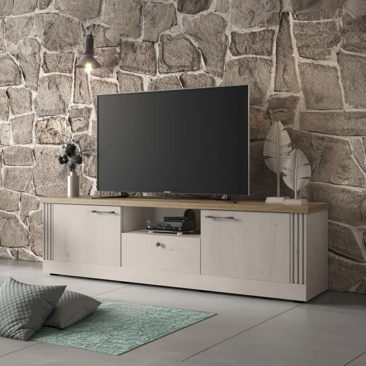 Mobile porta TV 211x58h cm 2 ante 1 cassetto rovere bianco frassinato Armonia