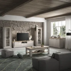 Mobile porta TV 211x58h cm 2 ante 1 cassetto rovere bianco frassinato Armonia