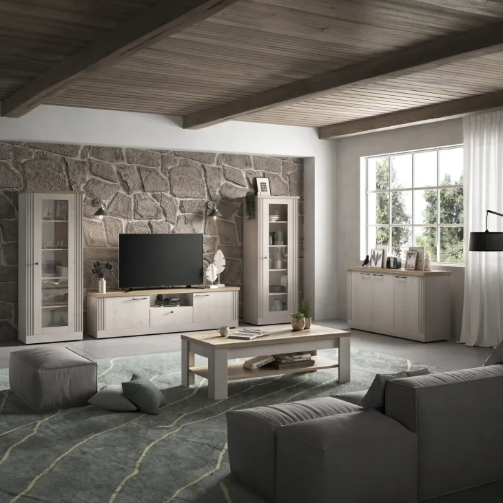 Mobile porta TV 211x58h cm 2 ante 1 cassetto rovere bianco frassinato Armonia