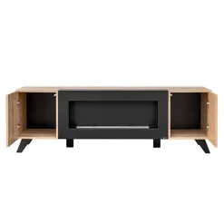 Mobile porta TV 160x52h cm 2 ante con biocamino noce con stampa nera Mendes