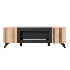 Mobile porta TV 160x52h cm 2 ante con biocamino noce con stampa nera Mendes