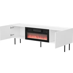 Mobile porta TV 181x59h cm 2 ante con caminetto elettrico con frontali decorati bianco Daniele