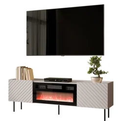 Mobile porta TV 181x59h cm 2 ante con caminetto elettrico con frontali decorati beige Daniele