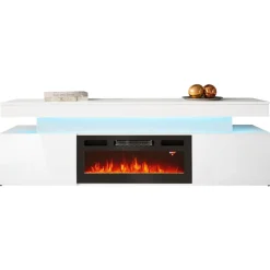Mobile porta TV 190x59h cm 2 ante con caminetto elettrico con LED bianco Lumus