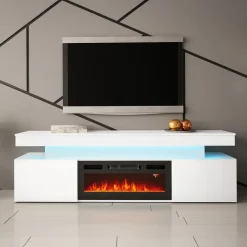 Mobile porta TV 190x59h cm 2 ante con caminetto elettrico con LED bianco Lumus