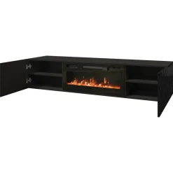 Mobile porta tv 183x38h cm 2 ante con camino elettrico nero lucido Armando
