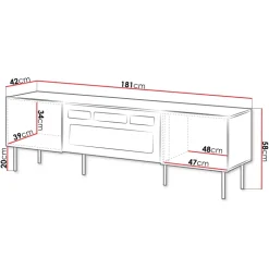 Mobile porta TV 181x58h cm 2 ante con elettrico caminetto noce cannettato Gabiot