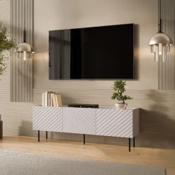 Mobile porta TV 166x59h cm 3 ante con frontali decorati beige Daniele