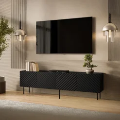 Mobile porta TV 200x59h cm 4 ante con frontali decorati nero Daniele
