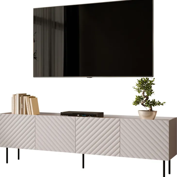 Mobile porta TV 200x59h cm 4 ante con frontali decorati beige Daniele